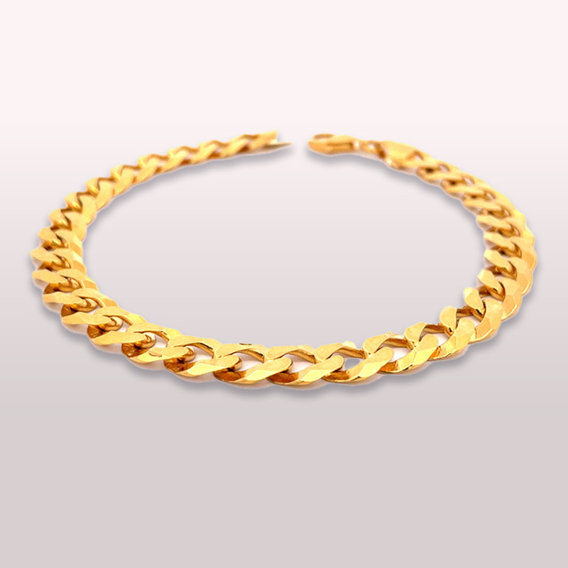 22K Yellow Gold Interlocking Cuban Chain Bracelet - 9 inches